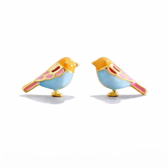 Jewelry - New! Gold Blue Bird Post Earrings (1070) NWOT